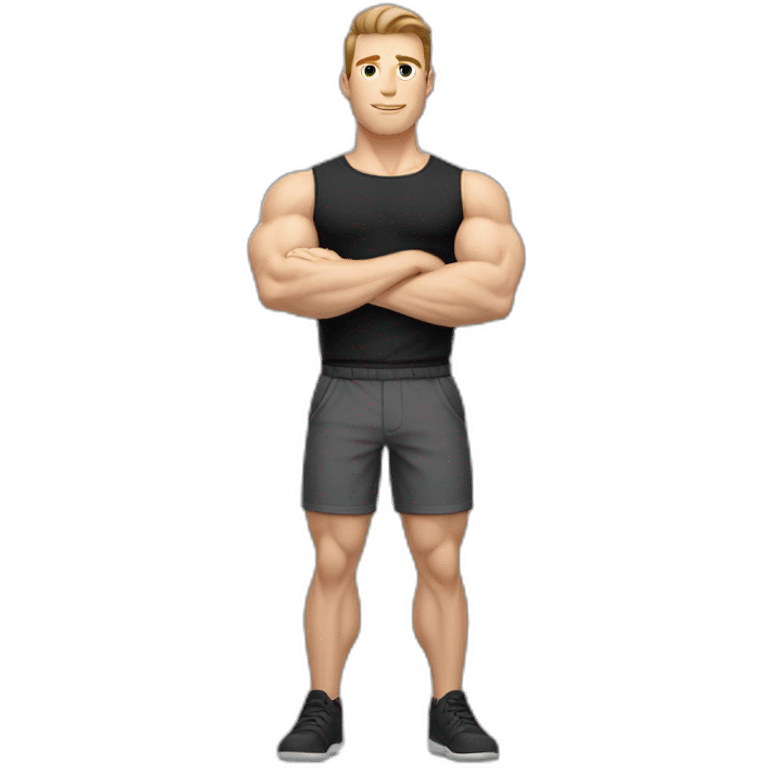 Pale skinned Fit Man With the biceps and brown hair in black shirt and gray shorts emoji