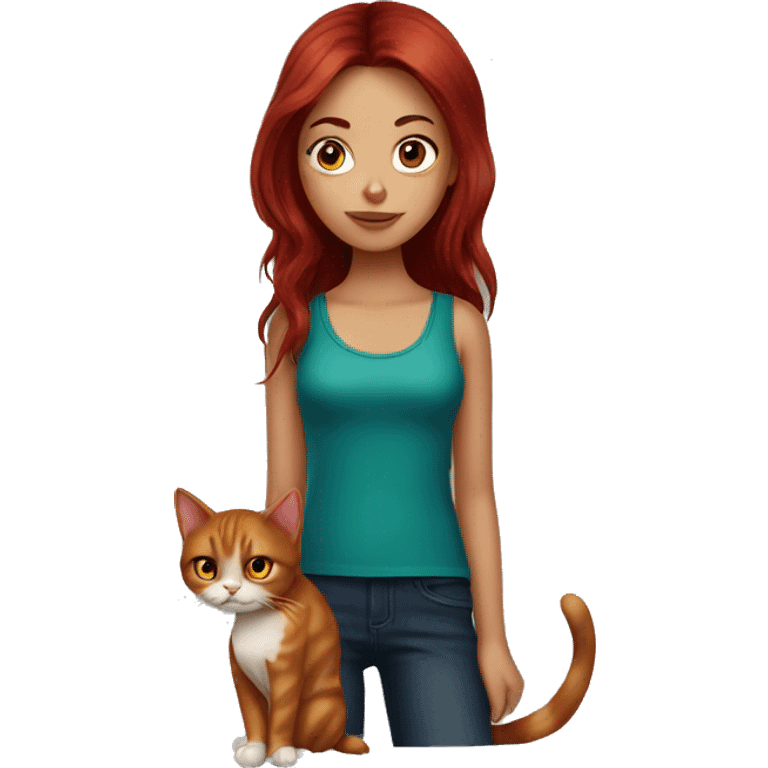 Dark red hair girl with a cat emoji