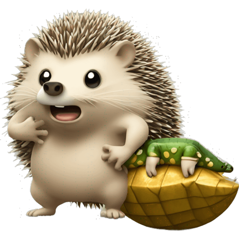 Hedgehog boxing a crocodile  emoji