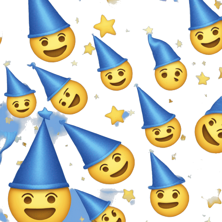 blue birthday hat with star and moon pattern emoji