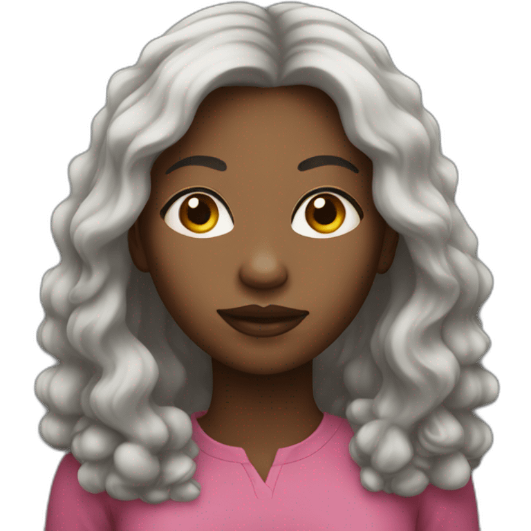 black woman with a round face and long hair emoji