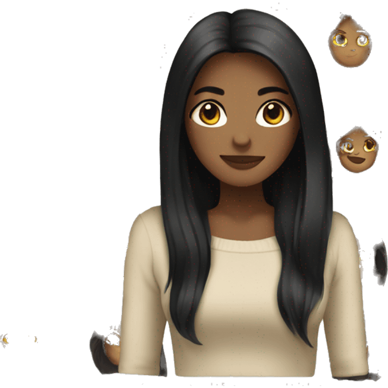 Black long hair white women beige sweater emoji