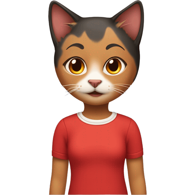 Gracie Sparks, a calico cat wearing a red shirt, red tights, and red sneakers. emoji