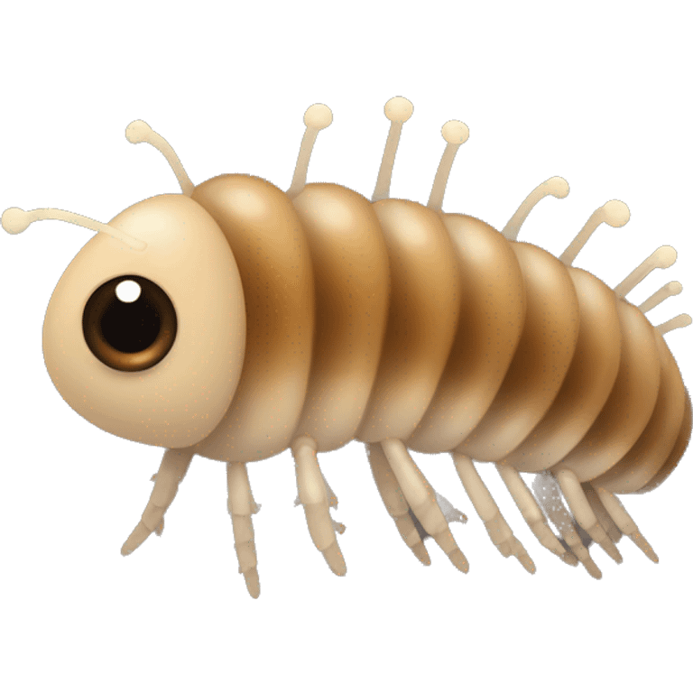 Brown Larvae with tiny dot eyes characterized by a rounded body, a long tail, and gills for breathing underwater emoji