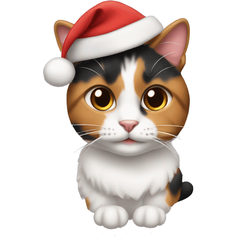 Calico cat with Christmas hat emoji