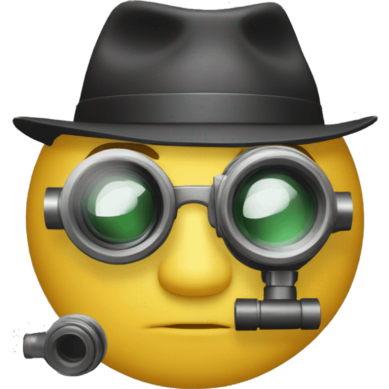 Secret agent with a spyglass looking at code emoji