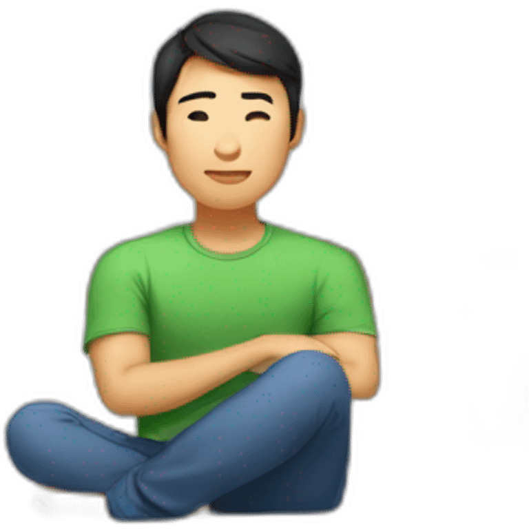 Asian guy with a cushion between his feet on a bed emoji