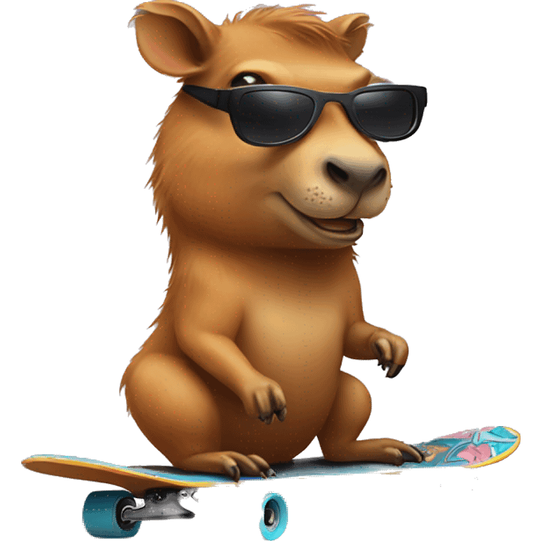 A cabybara riding a skateboard with sunglasses  emoji