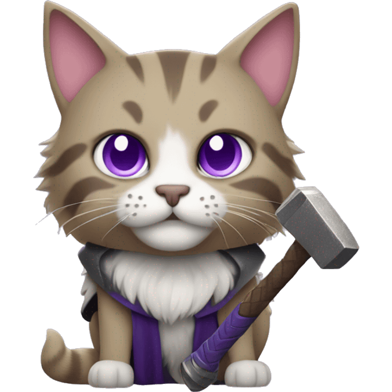 Thor as purple colored cat with hammer emoji