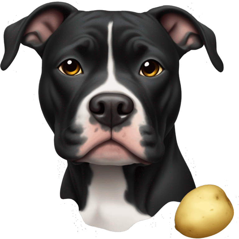 all black pitbull with white chest with potato emoji