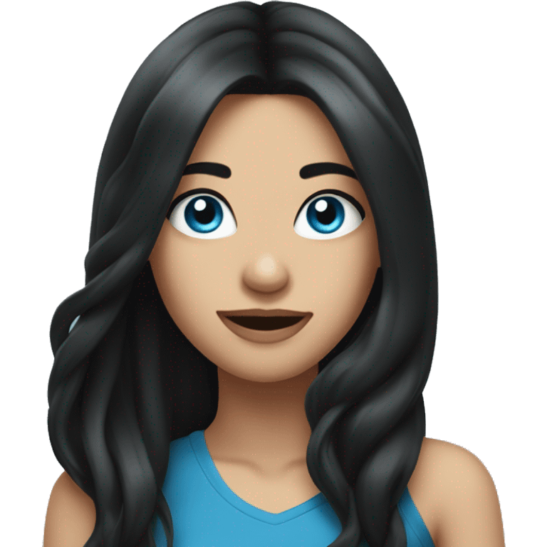 Beautiful girl winking, blue eyes and long black hair emoji