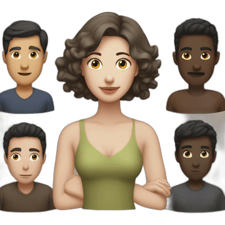 six dark-skinned men stand behind a pale woman emoji