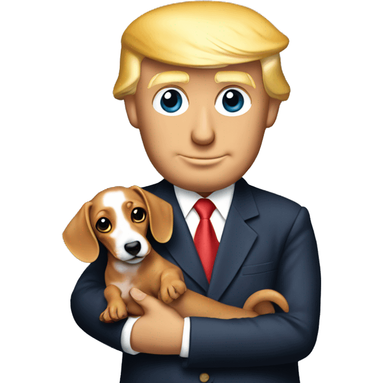 Donald Trump holding a white spotted dachshund  emoji