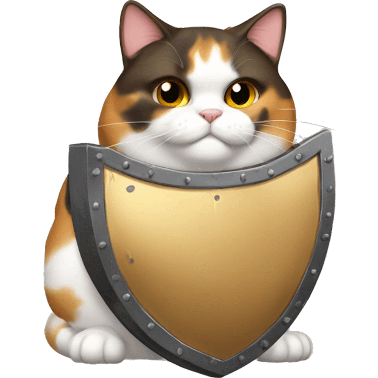 Fat calico cat with a shield  emoji