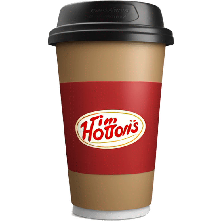 “Red Tim Hortons coffee cup with large white ‘Tim Hortons’ logo in script, black plastic lid, and a simple, clean design.” emoji