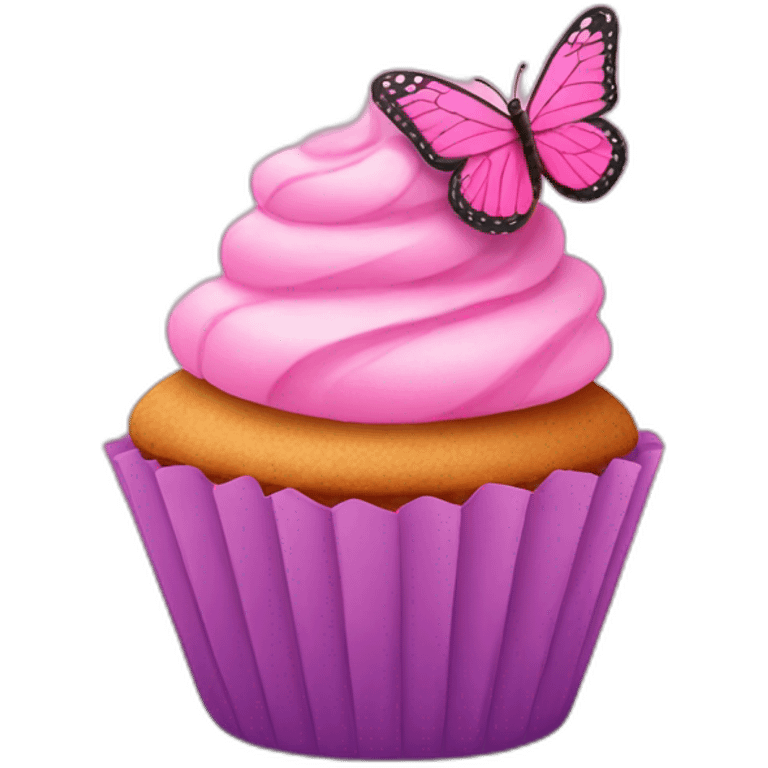 Happy pink cupcake with a pink butterfly  emoji