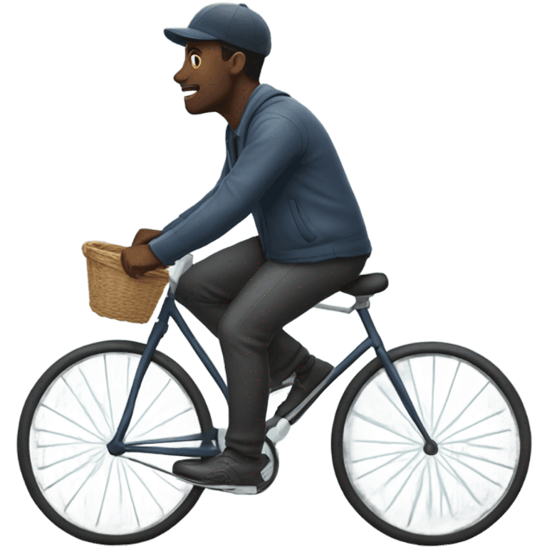 Black man riding bicycle on a foggy day  emoji