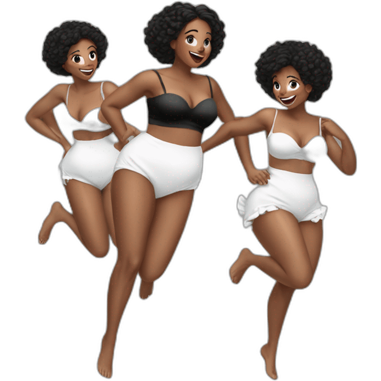 two curvy beauties jumping white small knickers black dress emoji