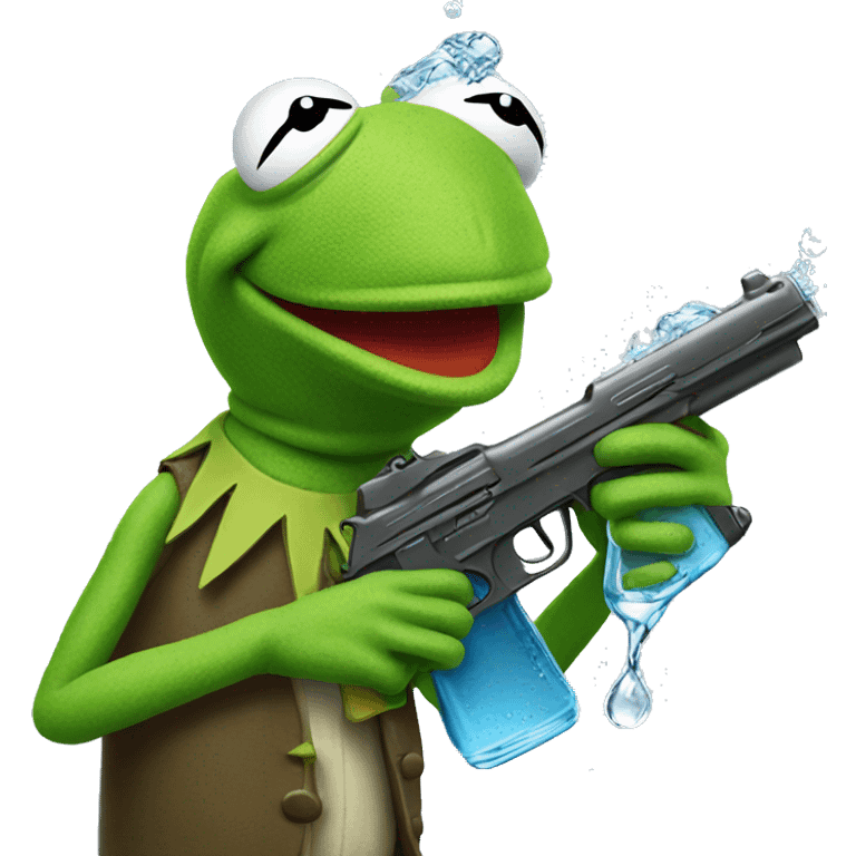 kermit the frog holding a water pistol  emoji