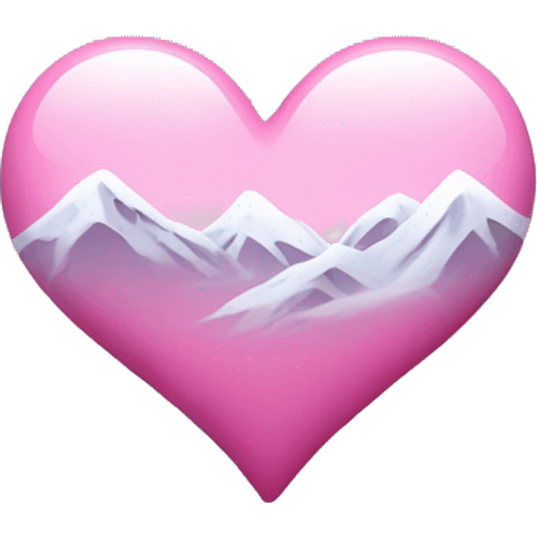 Pink Heart with snow on it, and a snowy mountain background  emoji