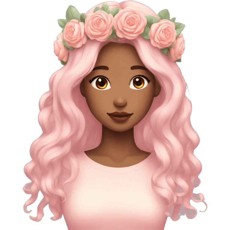 Gorgeous Pastel Lady with blushing face with a flower crown aesthetic trending style emoji