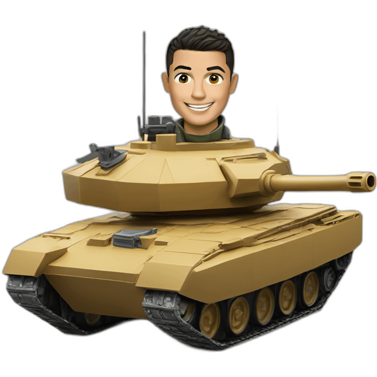 Miniature Cristiano Ronaldo rides tank emoji