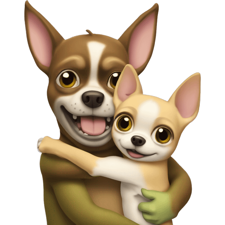 Shrek hugging chihuahua emoji