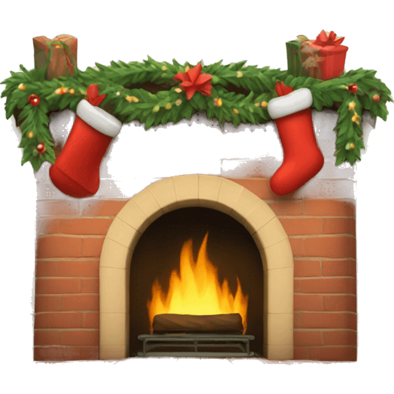 Fireplace with Christmas garland and stockings emoji