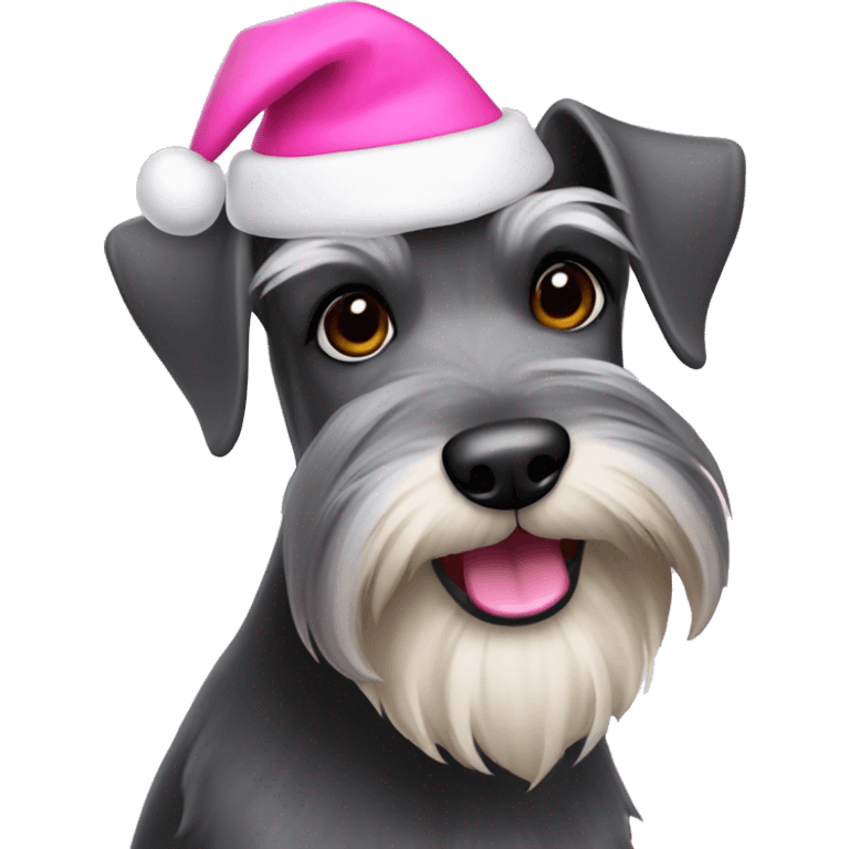 A schnauzer with a pink Santa hat emoji