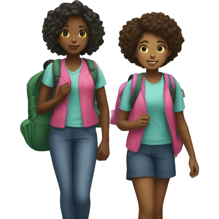 black girl and mixs girl walking in to school emoji