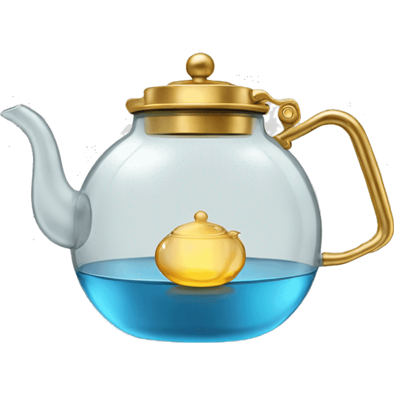 glass tea kettle with gold tea emoji