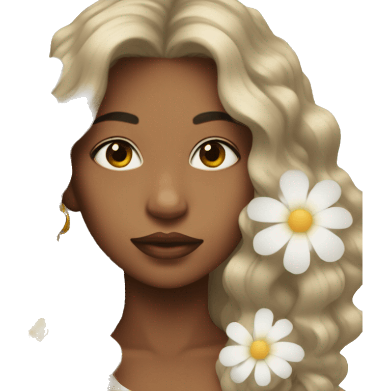 Medium Hair Girl with big white flower earrings emoji