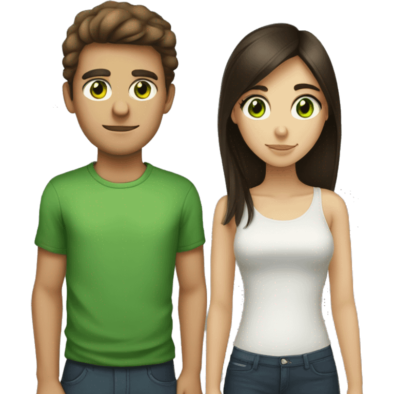 A pair of swarthy brown-eyed guy and a green-eyed brunette girl emoji