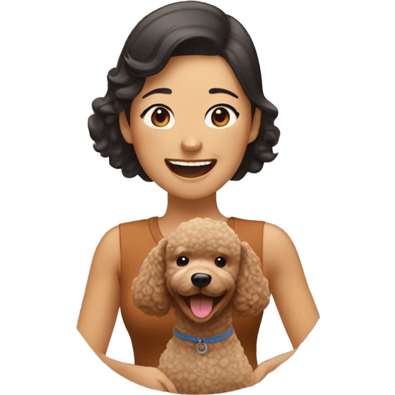 Asian Woman Laughing With Brown Poodle Puppy emoji