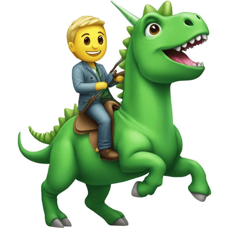 Green dinosaur riding a unicorn  emoji