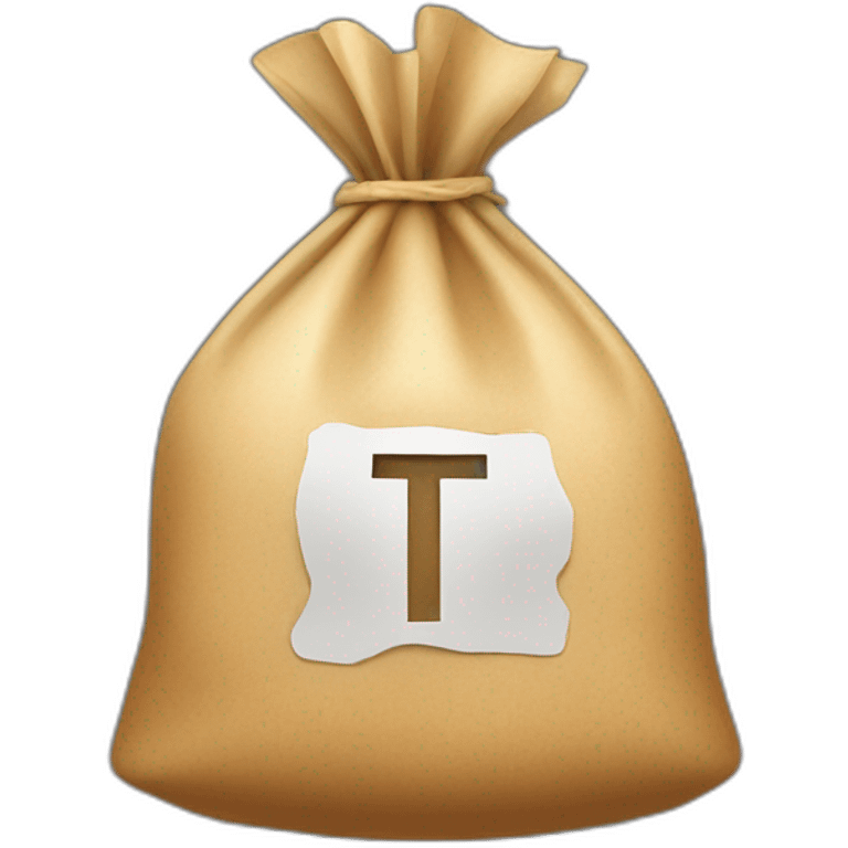 Money bag with letter T in the center of the bag emoji