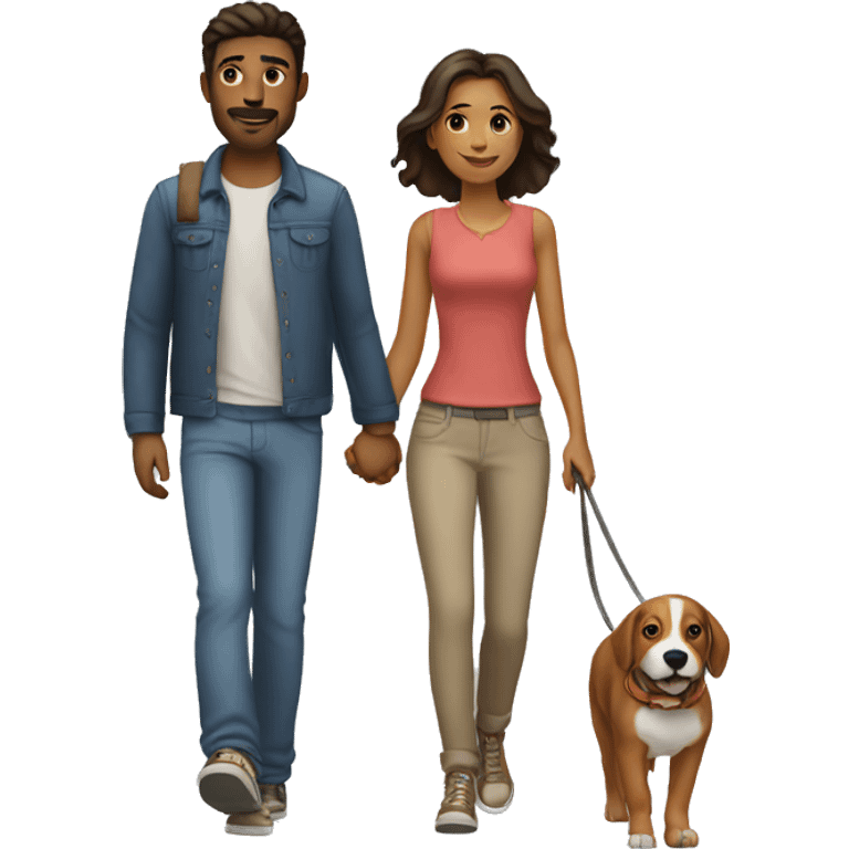 couple walking hand in hand with a dog emoji