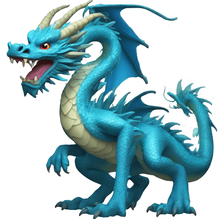 blue chinese dragon, full body, blue energy emoji