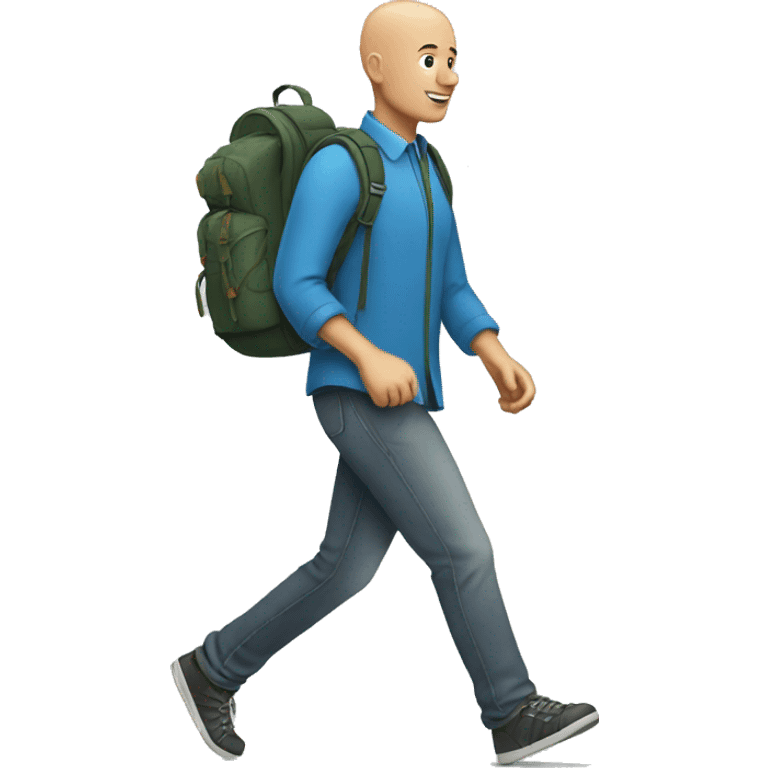 a bald man walking with a backpack emoji