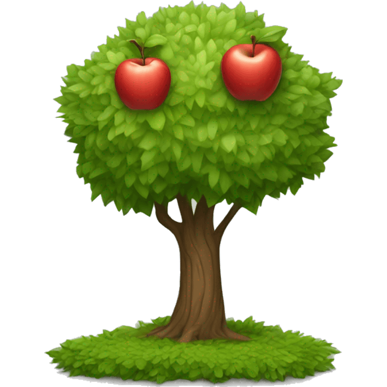 A tree with a branch hanging towards the ground with an apple that is almost touching the ground. The apple should be the only one on the tree. And the apple should be only a few pixels above the ground.  emoji