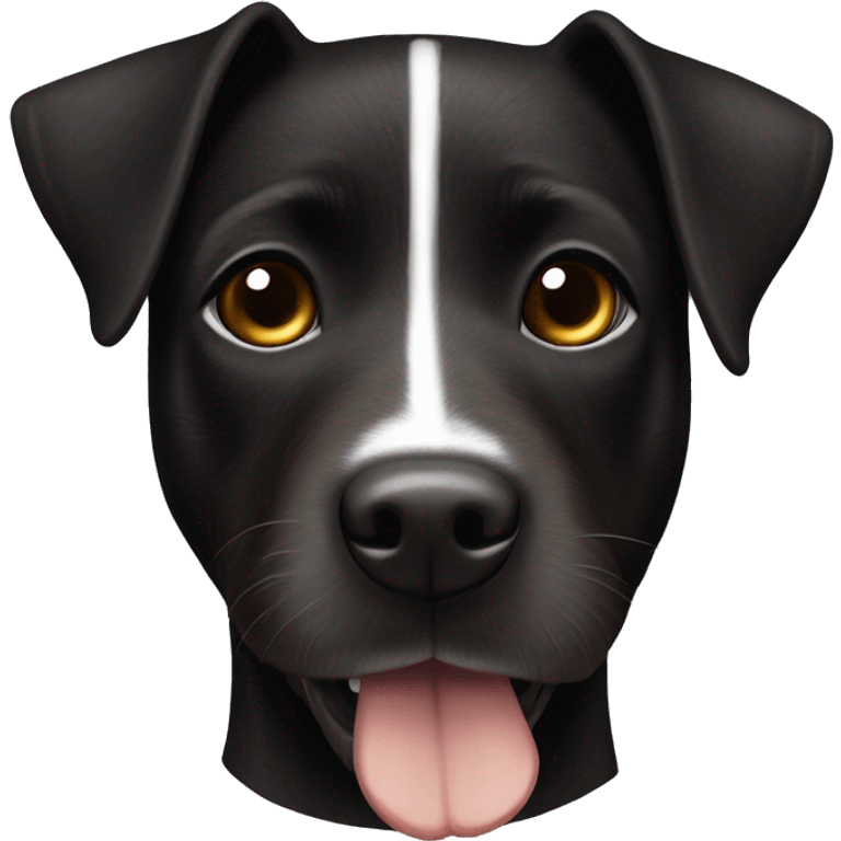 A sitting black Patterdale Terrier dog with a white patch on its chest and brown eyes. emoji