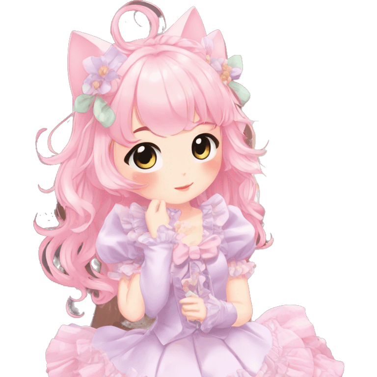 Shiny Blushing Cute Kawaii Beautiful Pastel Lolita Anime Catgirl Trending Style Cottagecore Pastelcore  full body emoji