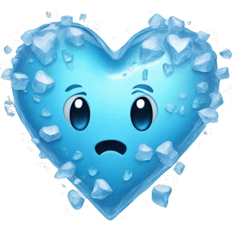 A blue heart frozen in ice with small pieces of ice a little bit cracked  emoji