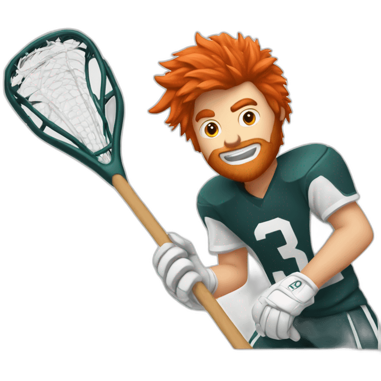 Lacrosse stick hold by a guy with red hairs emoji