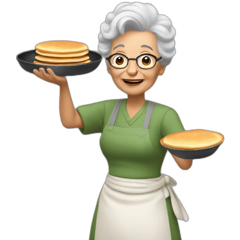 grandma tosses pancakes in a frying pan emoji