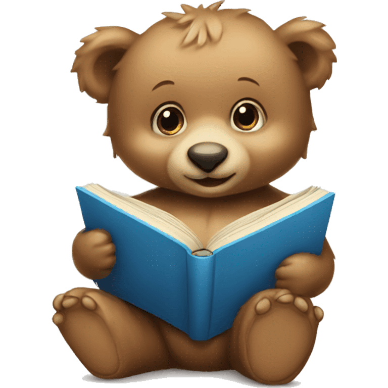 Baby bear with blue bow reading a book emoji