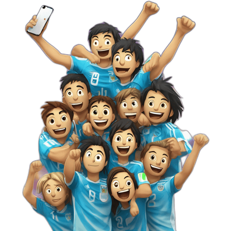 argentinian selection won the qatar 2022 soccer mundial championship, argentinians gather in the Buenos Aires obelisk to celebrate anime style emoji