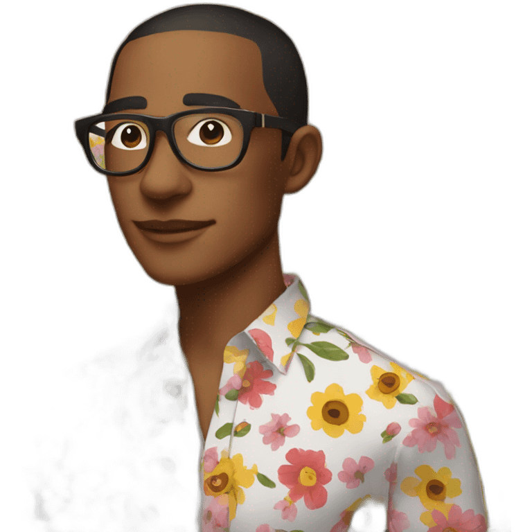 julian designer wearing glasses and flowers print shirt emoji