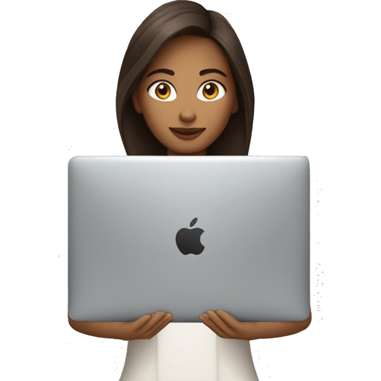 Femme brune peau blanche travaille sur son macbook emoji