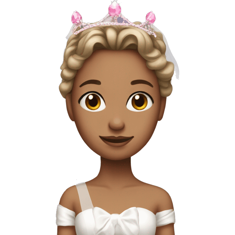 Girl as a bride wearing pink crown and bow on top of a head emoji